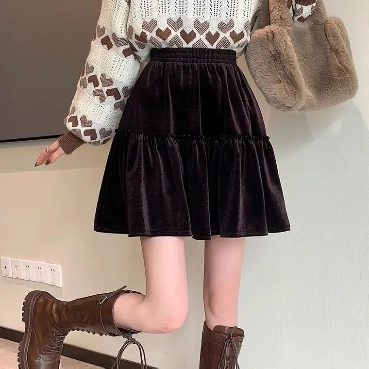 Otoño mujer sexy mini falda de terciopelo de talla grande negro faldas cortas de terciopelo moda coreana streetwear skrits