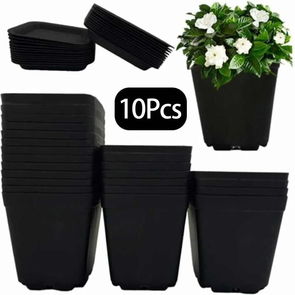 10Pcs Black Multi Square Nursery Flower Pots Plastic Plant Pot With Nursery Creative Small Square Pots For Succulent