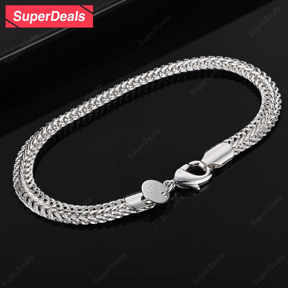 

SuperDeals 6mm Side Chain 925 Sterling Silver Bracelet Men Jewelry Women Wedding Party Christmas Gift Fashion Trend Hand Chain