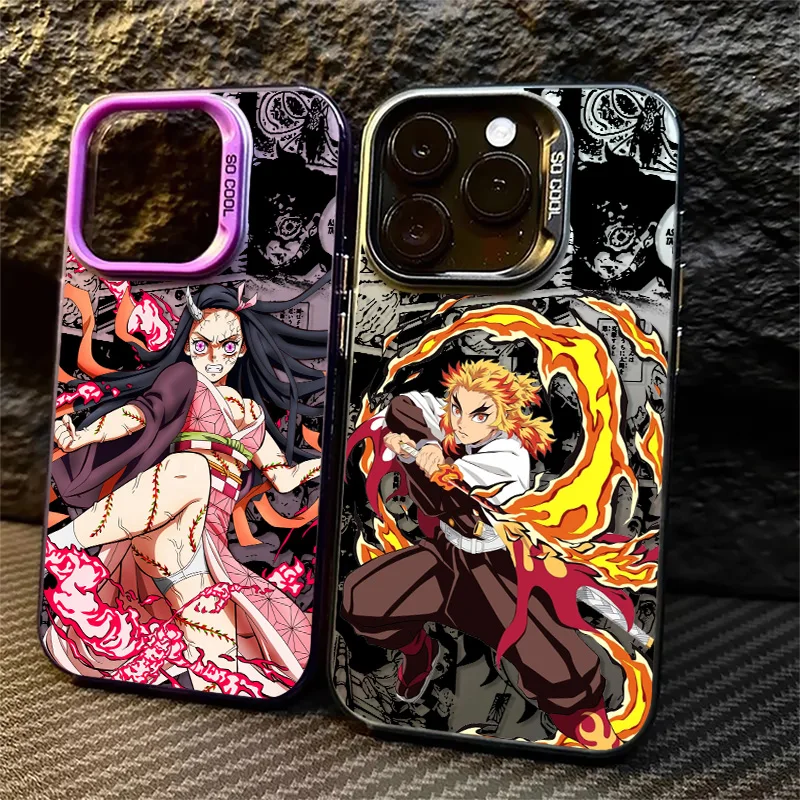 Demon Slayer Kimetsu No Yaiba Phone Case For Apple iPhone 15 14 13 12 11 Pro MAX XR Colored Silver Plated Inside Cover