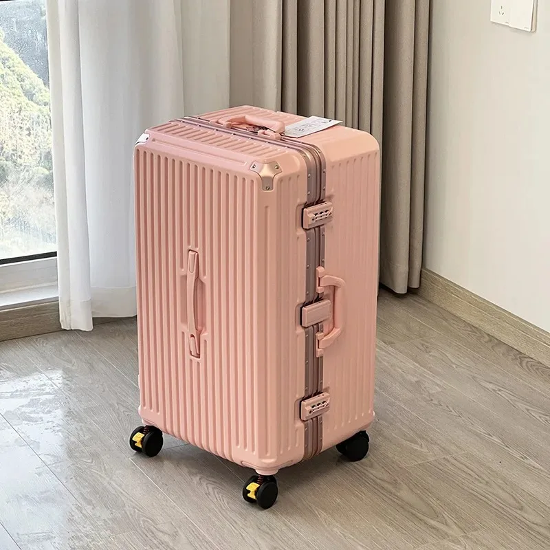 New Suitcase Wide Handle Travel Suitcase Men 20 24 26 28 30Inches Carry-On Luggage Women PC Aluminum Frame Trolley Case