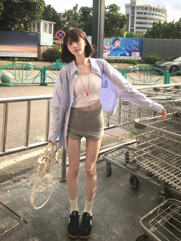 Bleu décontracté rayure longue Sve irt femmes été coréen Sle Protection solaire haut Faionable polyvalent coupe ample Ne