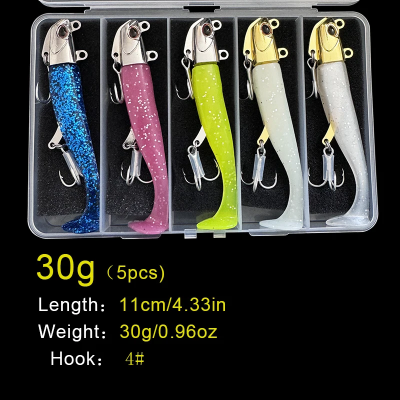 5pcs Unique Fishing Soft Lures Vibrating Swim Action Well-Made Fishing Lures with Liple Hooks for Bass Trout Crappie Walleye