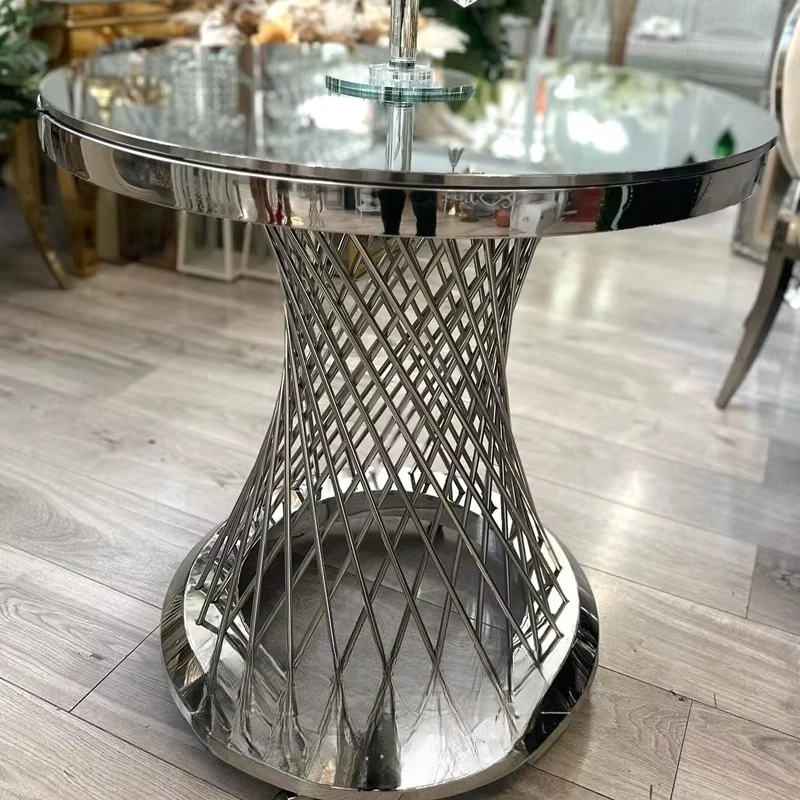 Modern Round Cake Table Gold Stainless Steel With Movable Wheels for Wedding Hotel Outdoor Living Room Dining Use