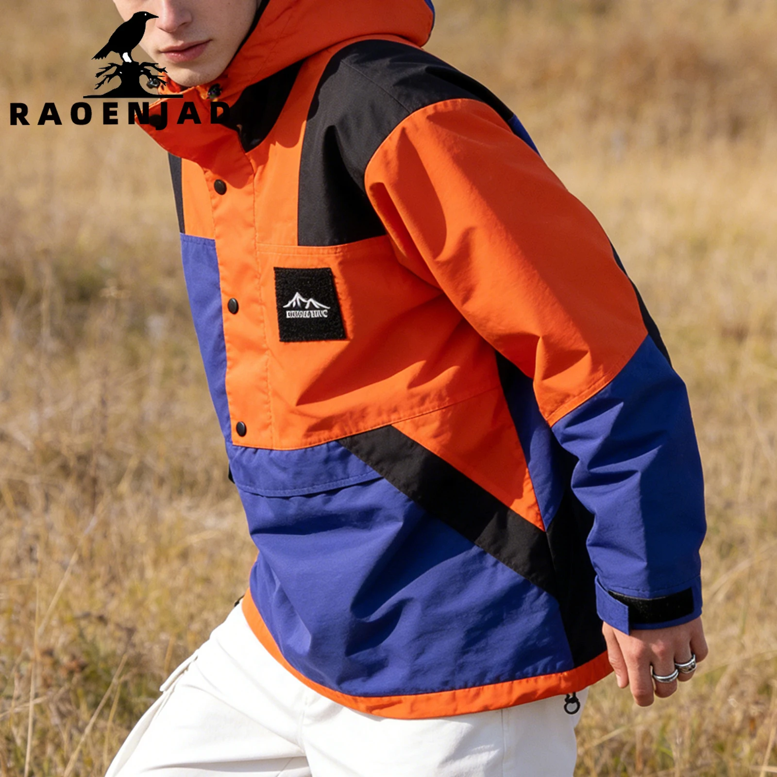 Men's Windbreaker Jacket Casual Hooded Coat Waterproof Colorblock Streetwear Sporty Outerwear with Adjustable Hood for Outdoor