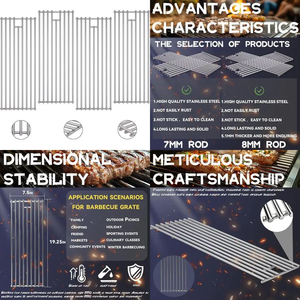 

7mm Stainless Steel Grill Grates for 16517 Bull, 18248 LP, 18249 NG, BBQ Angus 47628, Brahma, Lonstar Select, Outlaw Steer, Lone