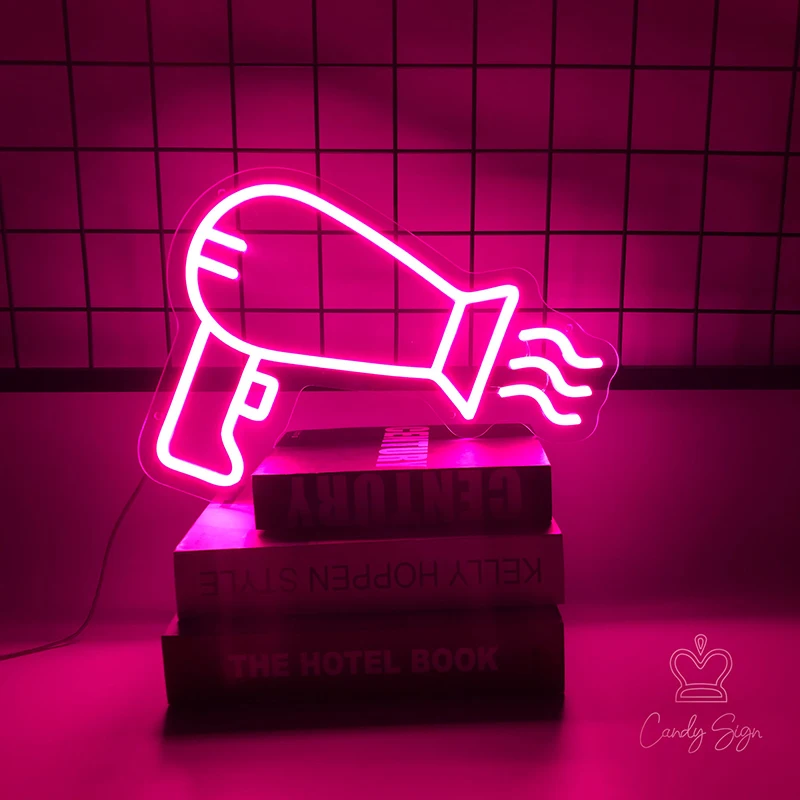 Hair Dryer Neon Sig Salon Decor Led Sign for Hair Beauty Salon Store Room Wall Decor Pink Neon Light Shop Signage