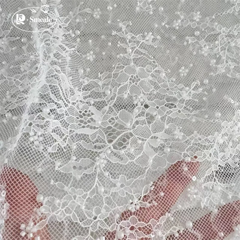 3M. Hochwertige Perlen, Glitzer-Pailletten, Braut-Hochzeitsstoff, Spitze. Baumwollstoffe zum Nähen von Spitzen, Textilien, nigerianische Spitzenstoffe. – Detail 6