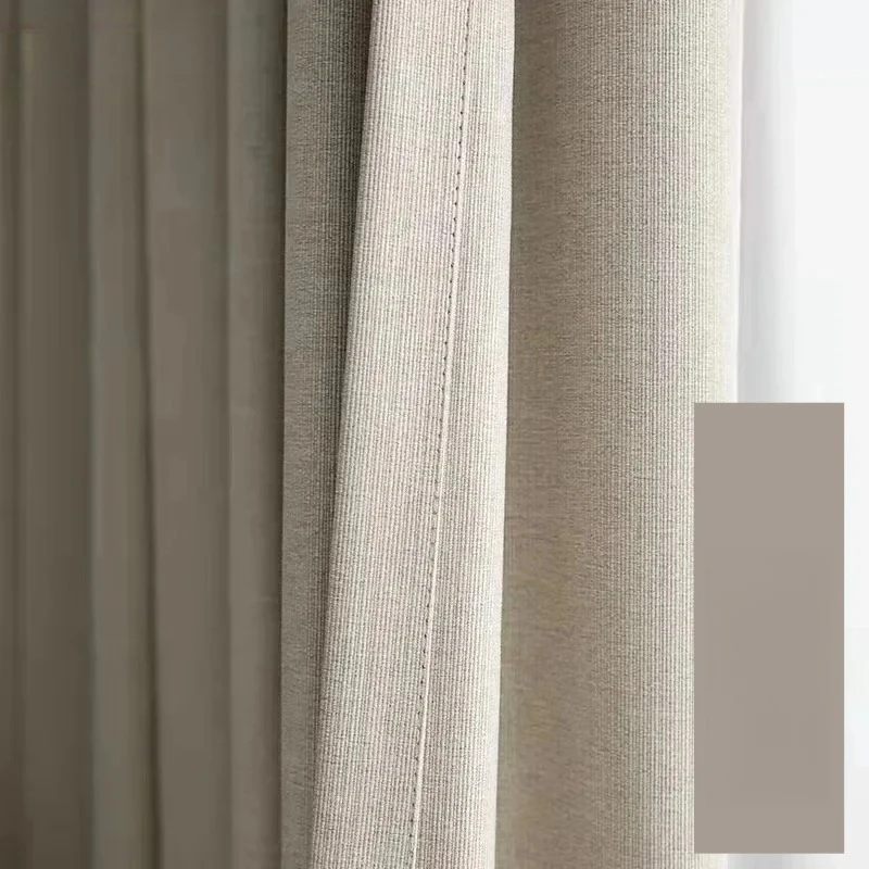 Cream Velvet Vertical Jacquard Chenille Curtains for Living Room Bedroom French Window Partition Cotton Linen