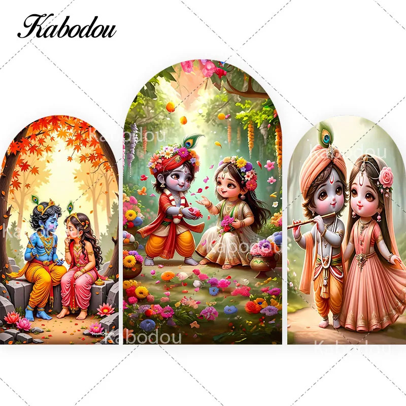 

Индия Яшида и Кришна арка фото фон арка стена красочный цветок день рождения Тиара фон для фотосъемки полиэстер молния