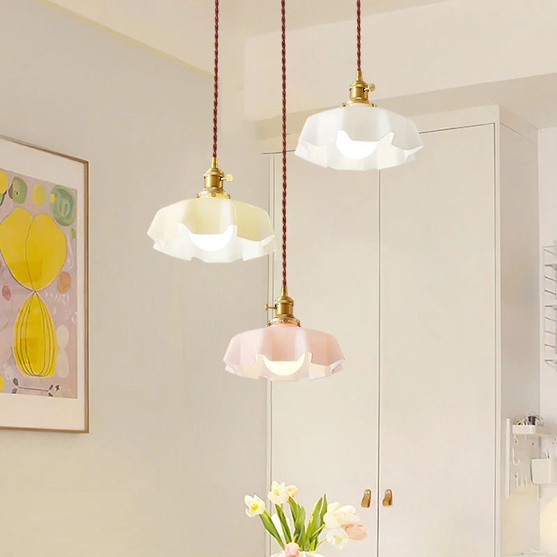 Simple Skirt Pleated Cream Style LED Chandelier Macaron Color Bedroom Living Room Balcony Light Home Decoration Lighting