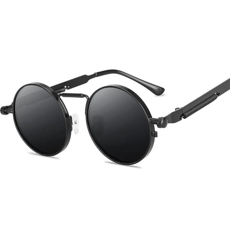 Premium-Steampunk-Brille mit Metallrahmen, runde Vintage-Sonnenbrille mit UV400-Schutz, Gothic-Unisex-Design für Reisen/Strand/Antrieb