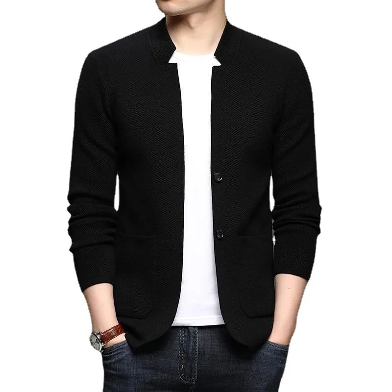 Mans Cardigan Knitted Sweaters Korean Style Pure Color Blazer Jacket Sweater High Quality Casual Warm Winter Knitting Youth Coat