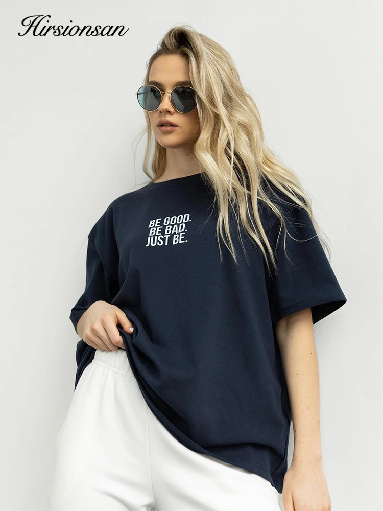 Hirsionsan Simple Loose Letter Printed T-shirt For Women 2023 Summer Soft Short Sleeve Basic Tees Trendy Streetwear Female Tops