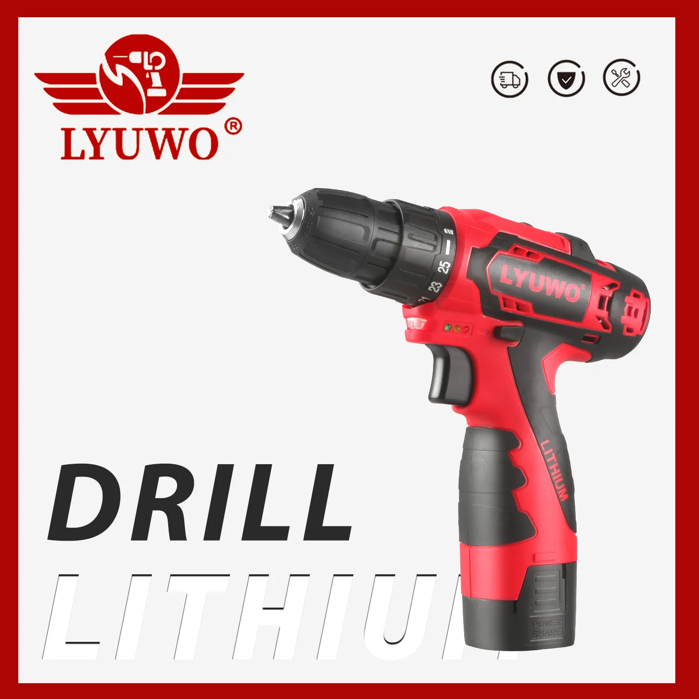 LYUWO 21V Cordless Drill, Rechargeable Electric Screwdriver, Lithium Battery, Household Multifunctional 2-Speed Electric Tool