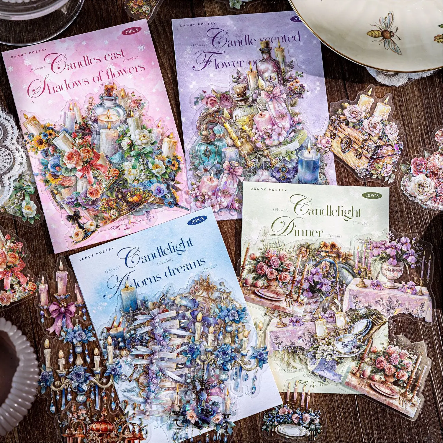 20 Stück/Packung Anthurium Dream Series PET-Aufkleber-Set, Europäischer Palast Vintage Kerzen-Themen Journal Scrapbooking Zubehör