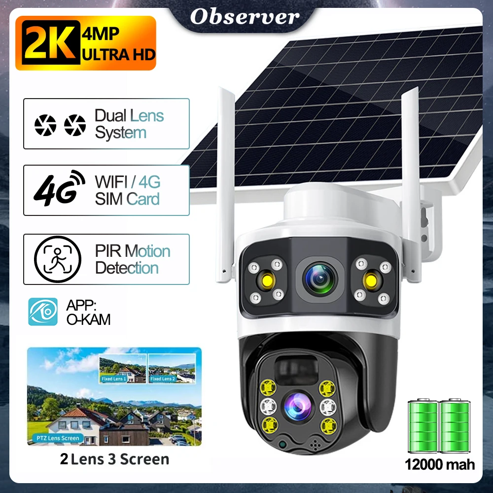 

Solar Panel Wifi Camera 4G SIM Outdoor Wireless Wifi Surveillance Camera IR Night Vision 12000 MAh Battery Security Protection