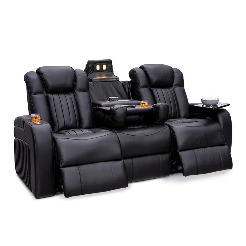 Living room leather sofa first layer cowhide electric function home theater sofa