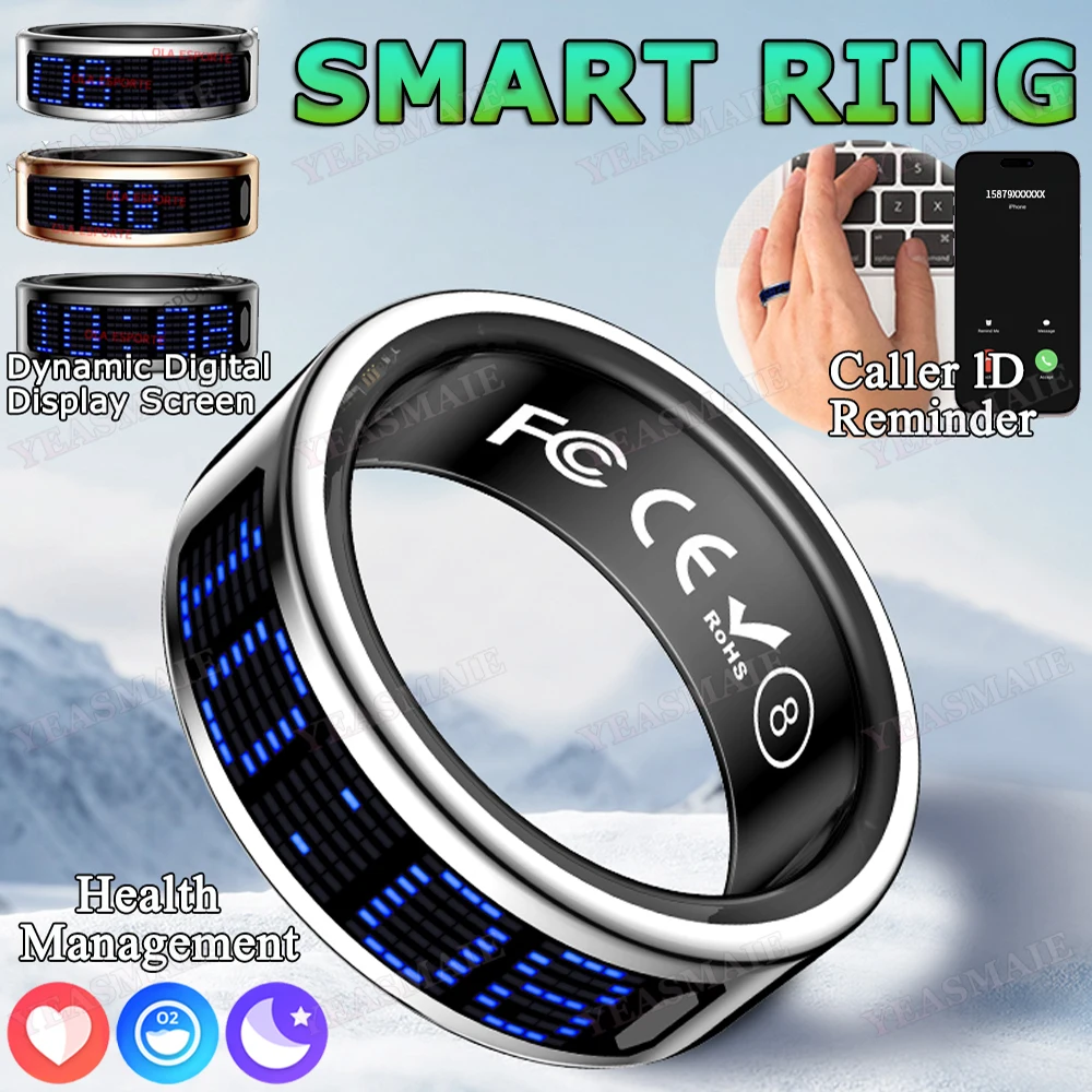 

New SR16 Wireless Smart Ring Dynamic Digital LED Display Screen Heart Rate Blood Oxygen Health Monitor 5ATM Waterproof Smartring