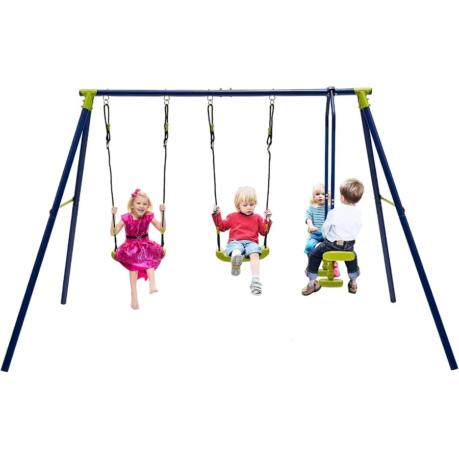 

Heavy Duty Metal AFrame Swing Set with 2 Swings and 2Person Glider for Aged 310 Years Old 440 LBS Capacity MultiPurpose Playset