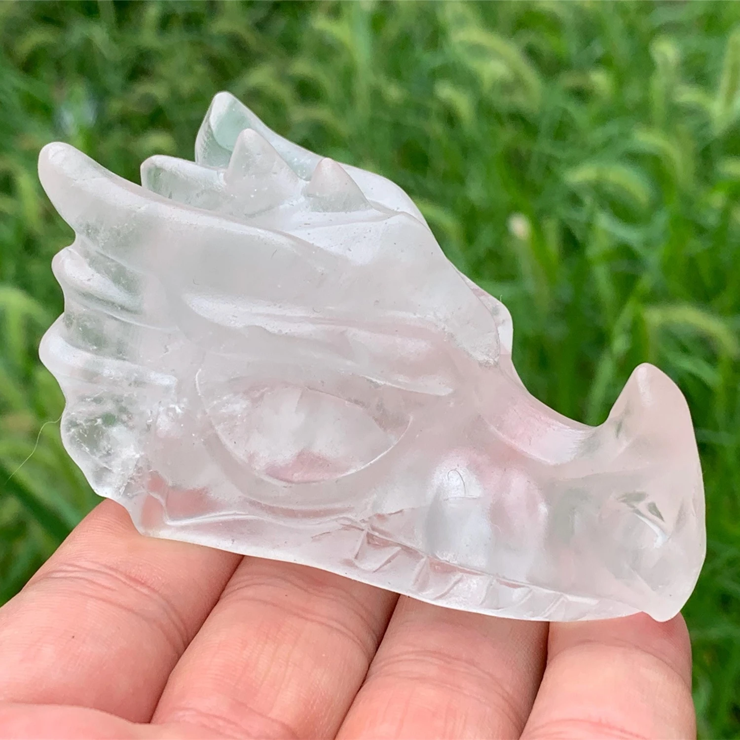Natural Clear Quartz Dragon Skull Carved Hand Polished Crystal Skull Sculpture Reiki Healing Chakra Collectible Altar Home Decor