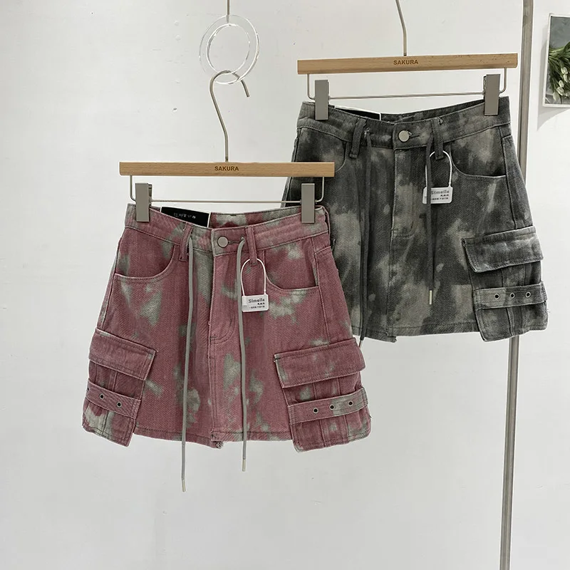 

New Fashion Contrast Color Short Skirt Cowboy A-line Wrapped Hip Women's Denim Half Skirts 2024 New Spring Summer