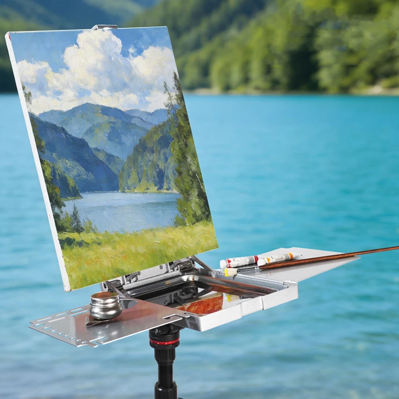 Multifunctional folding art box, aluminum alloy art box with three-legged stand, portable sketching and oil painting box - view 5