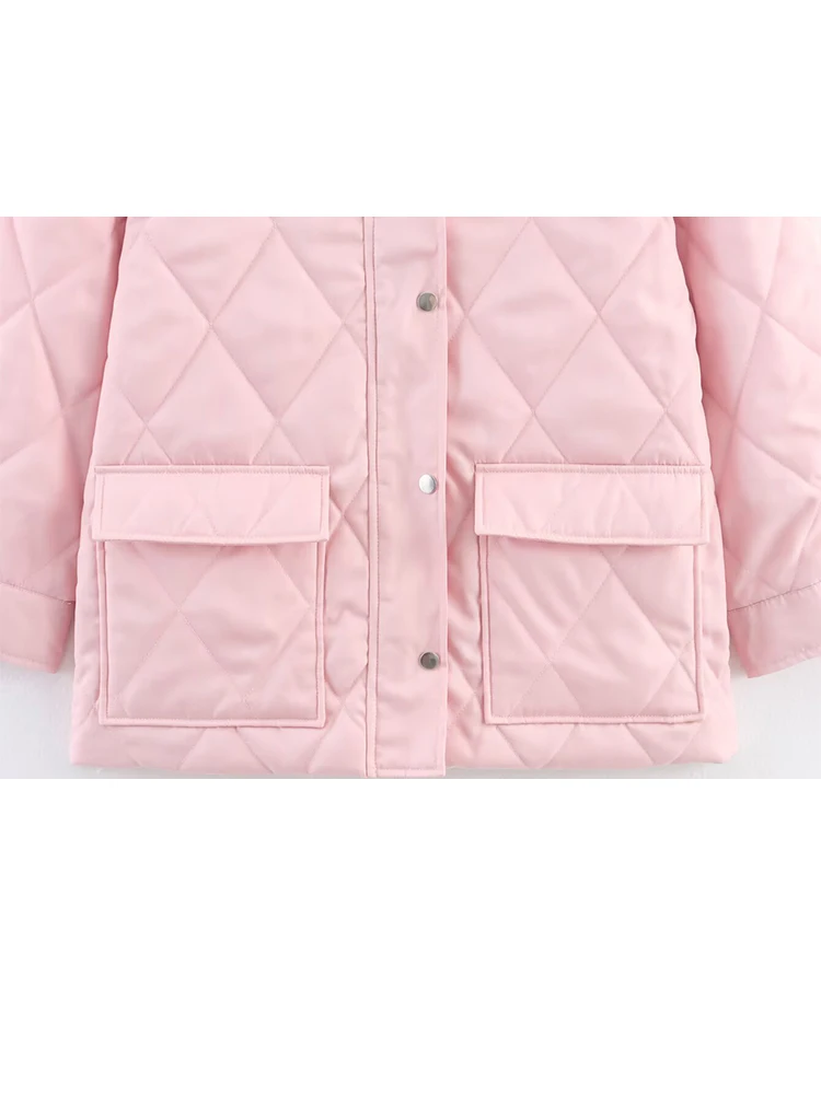HH-Chaqueta acolchada con diamantes y cuello de pana de nailon grueso de alta densidad para mujer, abrigo con bolsillo y cremallera de solapa, otoño 2025
