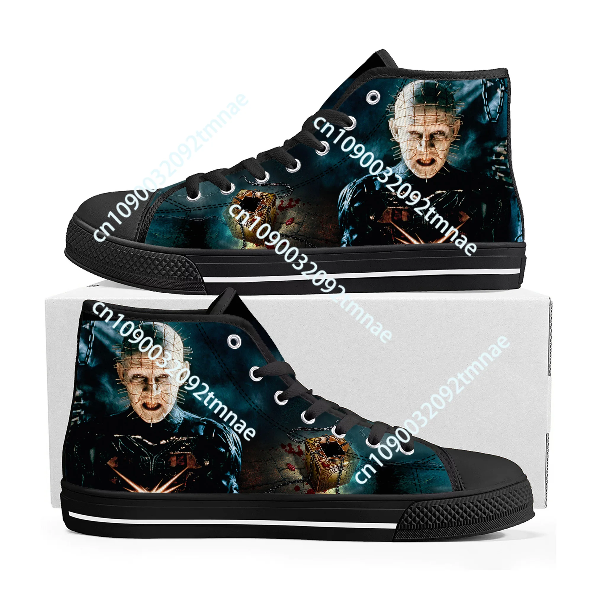 

Hellraiser Movie Pinhead Horror Halloween High Top Sneakers Mens Womens Teenager Canvas Sneaker Casual Couple Shoes Custom Shoe