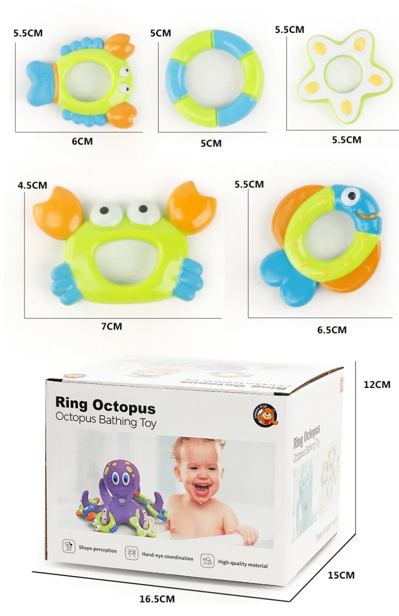 Brinquedo de polvo flutuante com 5 anéis de argola brinquedo de banho de bebê para meninos e meninas brinquedos de banheira para chuveiro aprendizagem pré-escolar