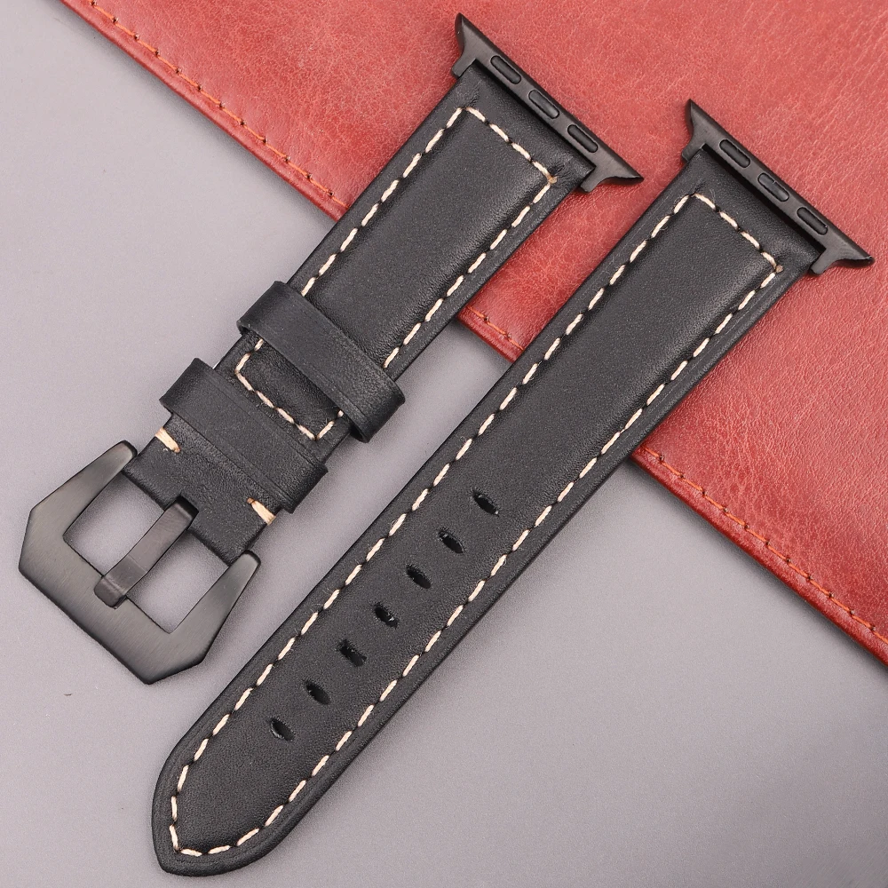 Genuine Leather Watchband For Apple Watch Series 9 8 7 6 5 4 Se Ultra Replacement Strap 49mm 45mm 44mm 42mm 41mm 40mm 38mm Band