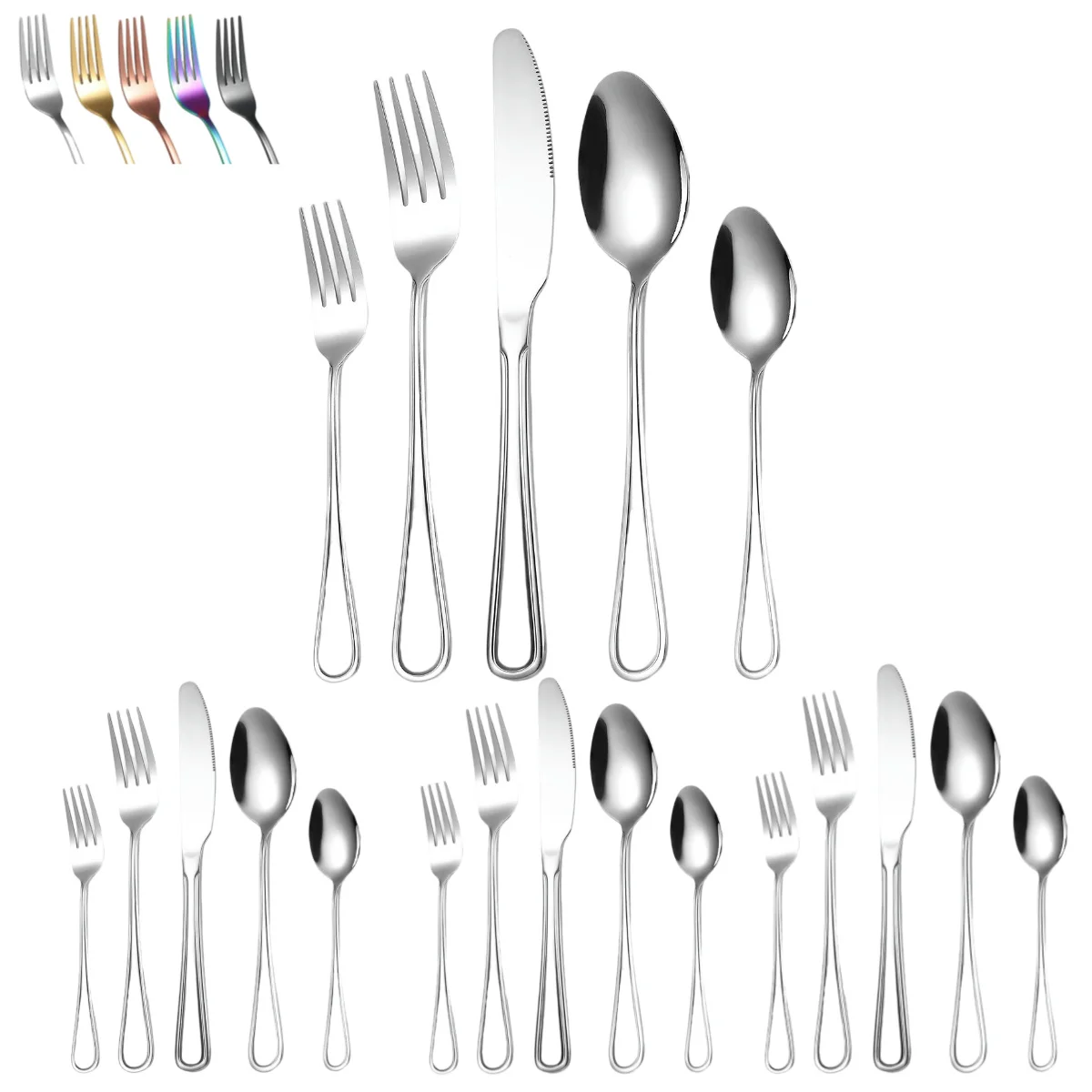 A · HOUSEWARE Gold Stainless Steel Silverware 20-Piece Line Pattern Handle Flatware Cutlery Set for 4 People Eating Utensils T