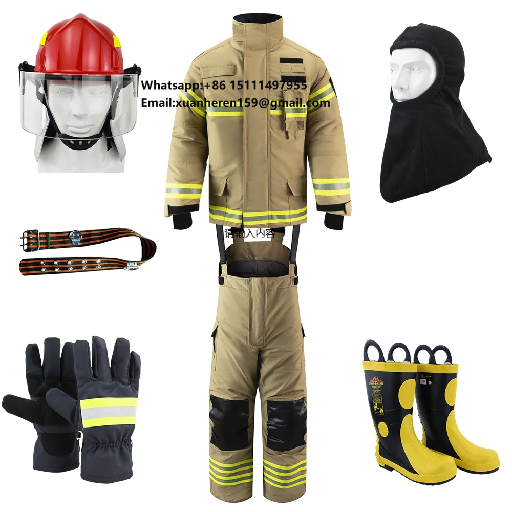 Aramid Material Firefighter Outfit Including Fireman Jacket Pants Helmet Gloves Boots