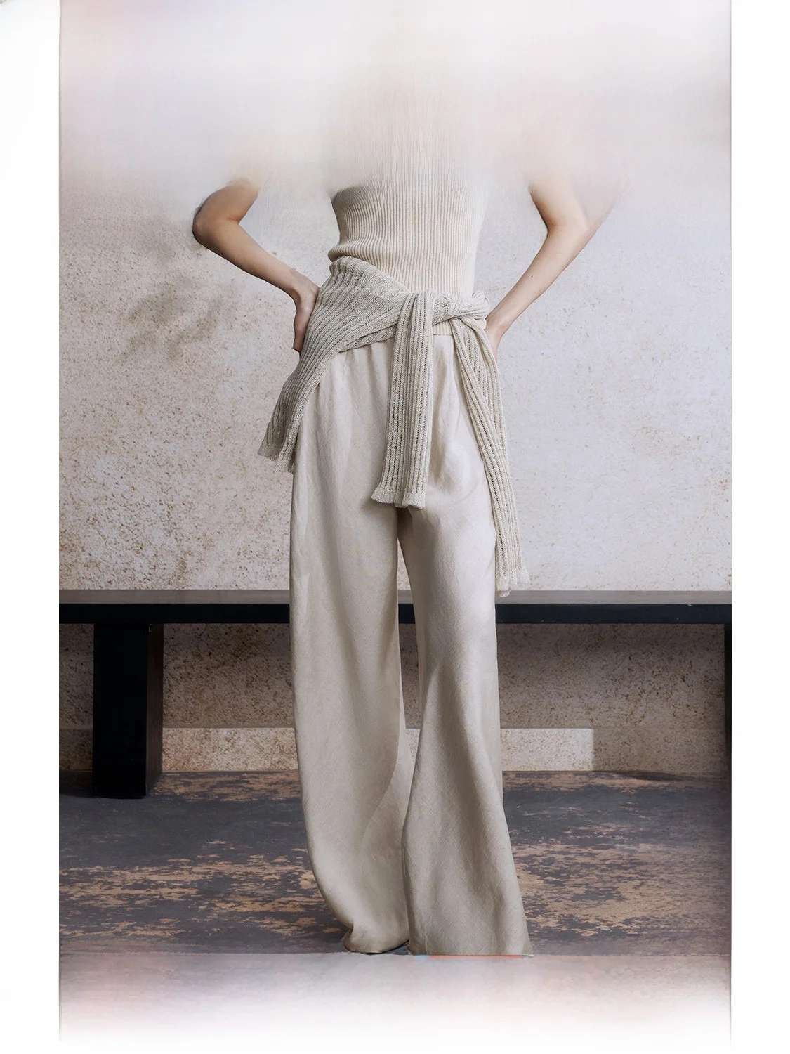 

Женские летние новые свободные льняные брюки ZhiZhi Bamboo Branch Music Casual с высокой талией, широкими штанинами и прямым кроем в стиле Old Money