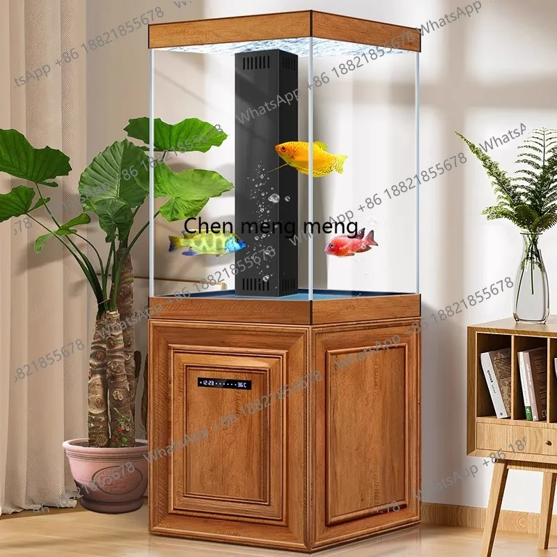 

New vertical fish tank, small living room, household bottom filter, water-free, ultra-white glass ecological aquarium