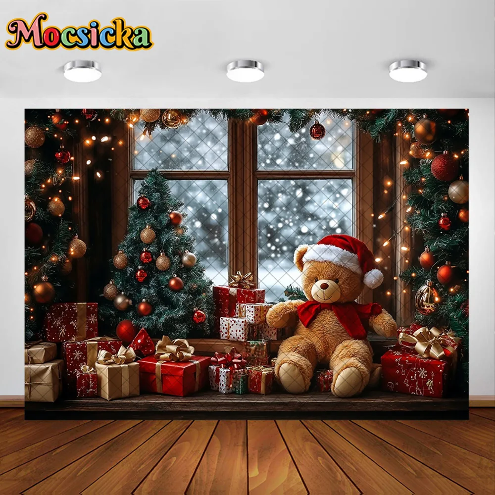 Mocsicka التصوير خلفية لعبة لطيفة غرفة الدب عيد الميلاد الديكور الاطفال عيد الميلاد عطلة لوازم الخلفيات للصور