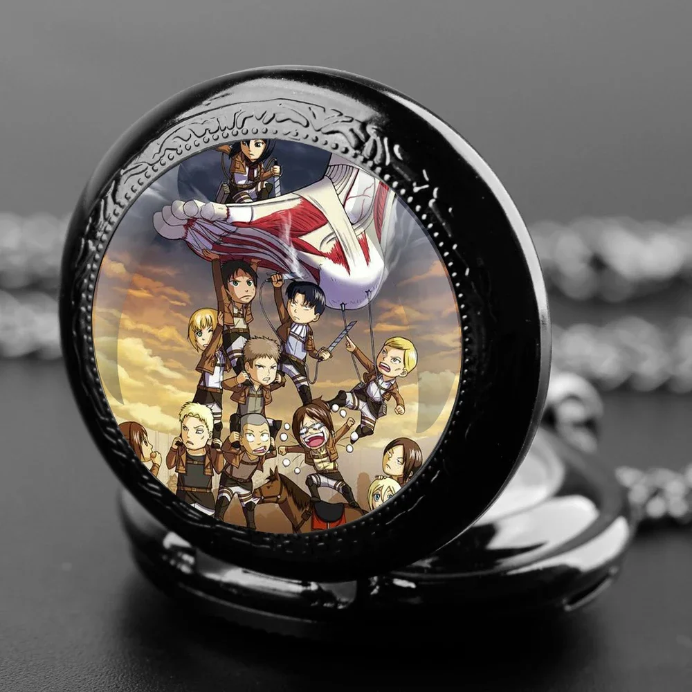 Montre de poche à Quartz attaque sur Titan, avec chaîne, collier, pendentif à Quartz Vintage, chaîne d'horloge pour hommes et femmes