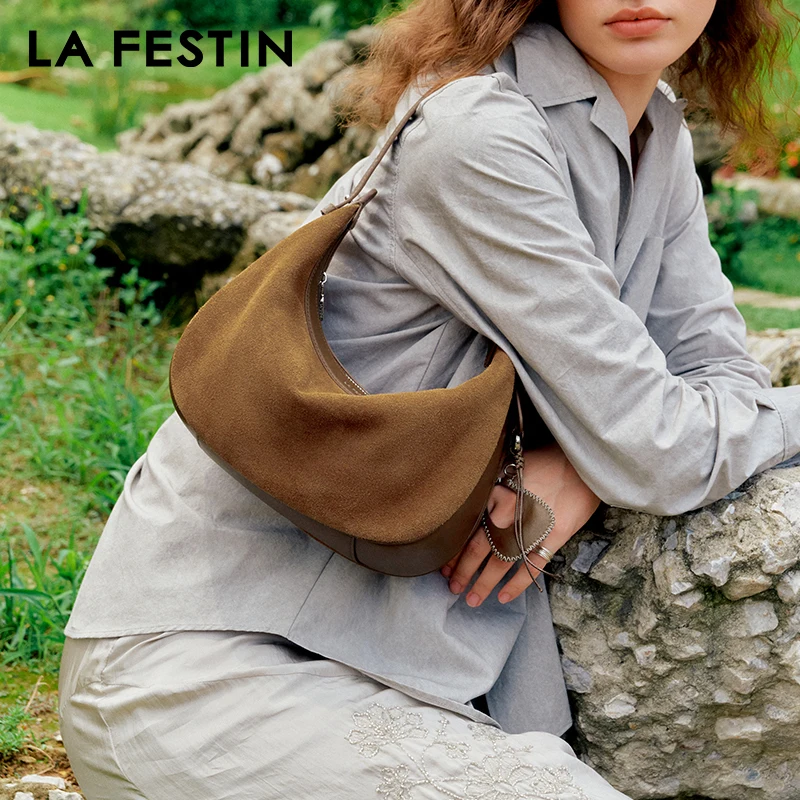 LA FESTIN Original Brand Handbag Women 2025 New Shoulder Bag Fashion Design Tote Bags Half Moon Bag Leather Lady Crossbody Bag