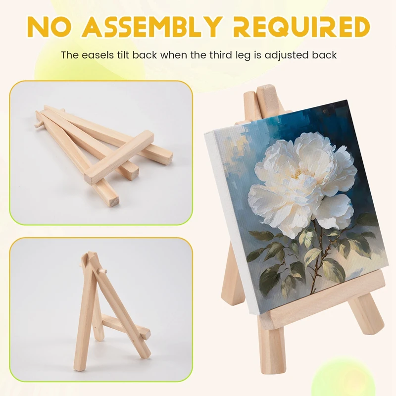 14Pcs Mini Canvas And Easel Brush Set, Canvas 4X4 Inch, Pre-Stretched Canvas, Mini Painting Kit, Kids Painting Party