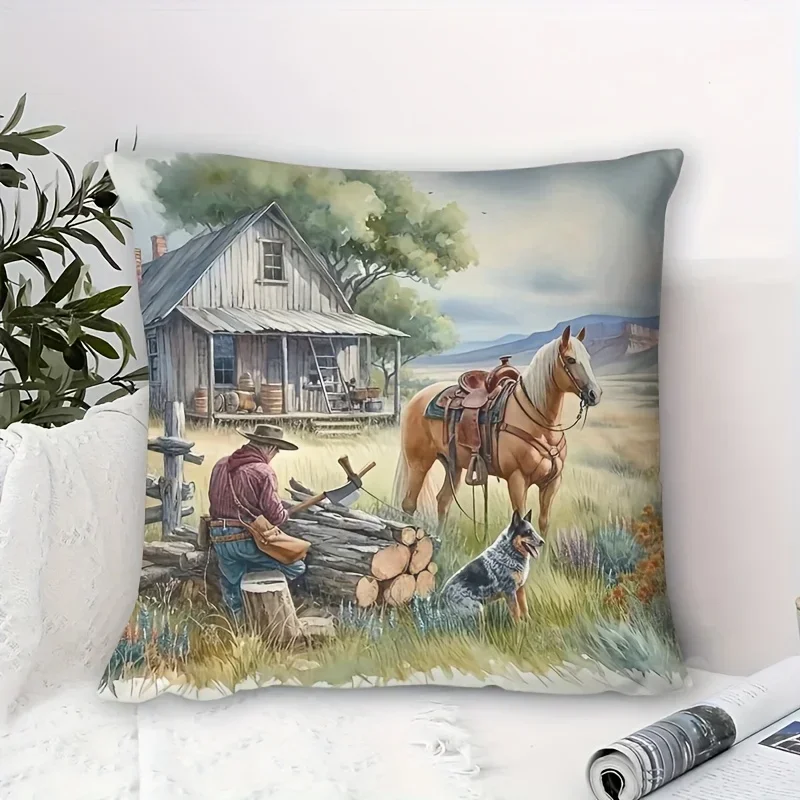 

Rustic Farmhouse Pillow Case Chair Living Room Pillowcase Cozy Zipper Sofa Pillow Covers Bedroom Indoor Home Decor