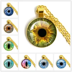 Evil Eye Necklace Sauron Dragon Eye Blue Violet Green Human Eye Necklaces For Men Women Glass Pendant Necklace Jewelry Gift