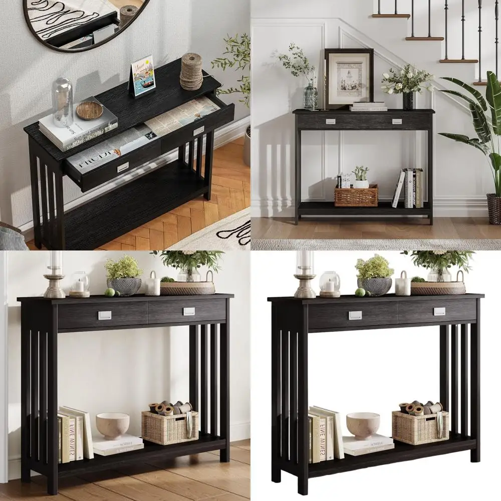 

Narrow Entryway Table with Drawer and Storage Shelf for Living Room and Hallway