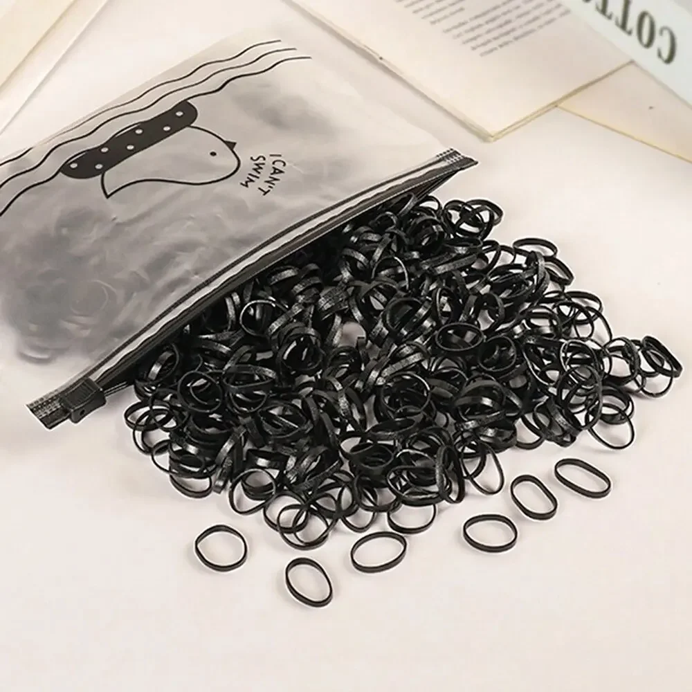 Elastische Haaraccessoires für Kinder, 1000 Stück farbige Einweg-Gummibänder, schwarze transparente weiche Haarbänder – Detail 1