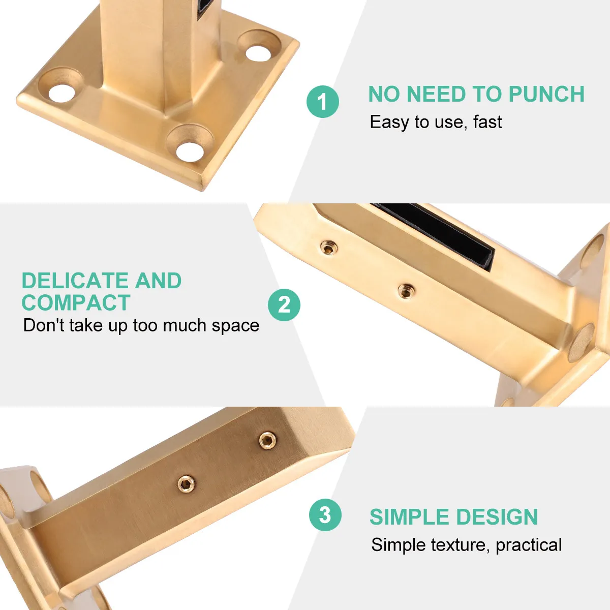 Stainless Steel Clamp Punch Free Durable Bracket Easy Install Space Saving Glass Holder No Drilling Glass Supporter