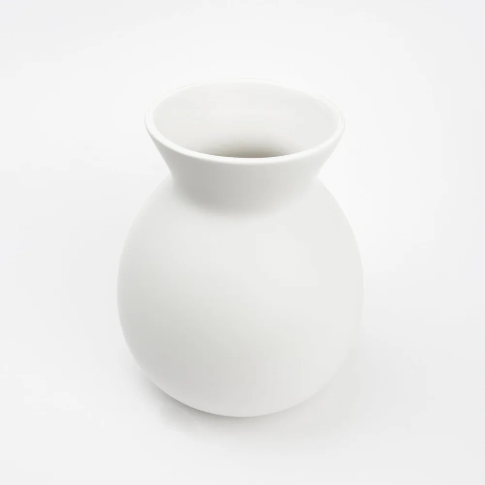 Solid White Ceramic Vase 8 Inch Round Minimalist Flower Holder for Home Decor Indoor Use