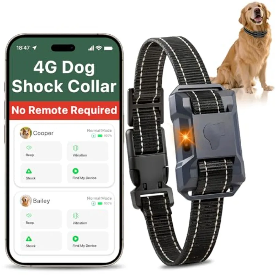 

Dog training collar for outdoor use, waterproof TPU material, black color, app-controlled 4G connectivity with beep/vibration/s