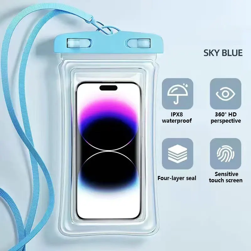 Floating Airbag Waterproof Cover Phone Case Touch Screen Outdoor Swimming Bag Lanyard Sealed Bag Under 7.0 inches For Swimming - view 3