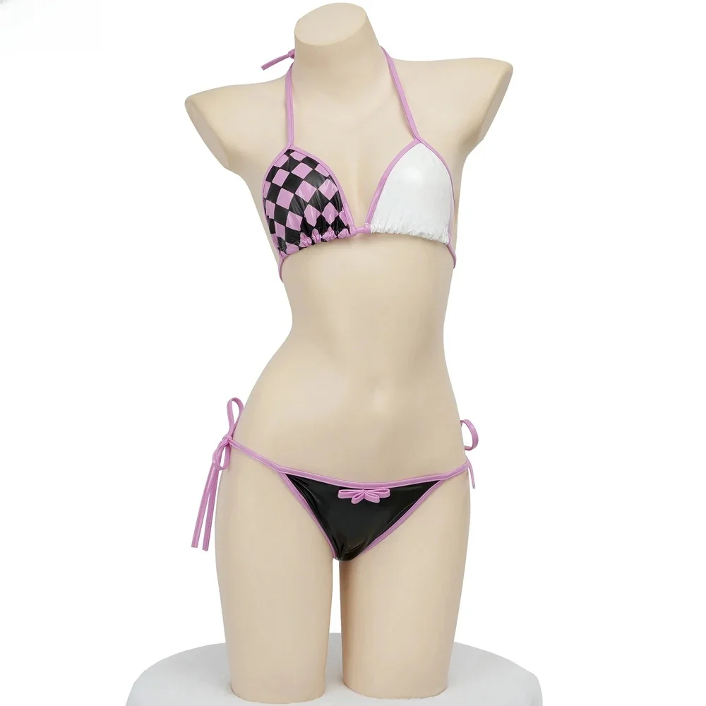 

XXOO Erotic Sexy Lingerie Cute Girl Pink Black Plaid Bikini Swimsuit Women Three Point Underwear Set Costume Cosplay