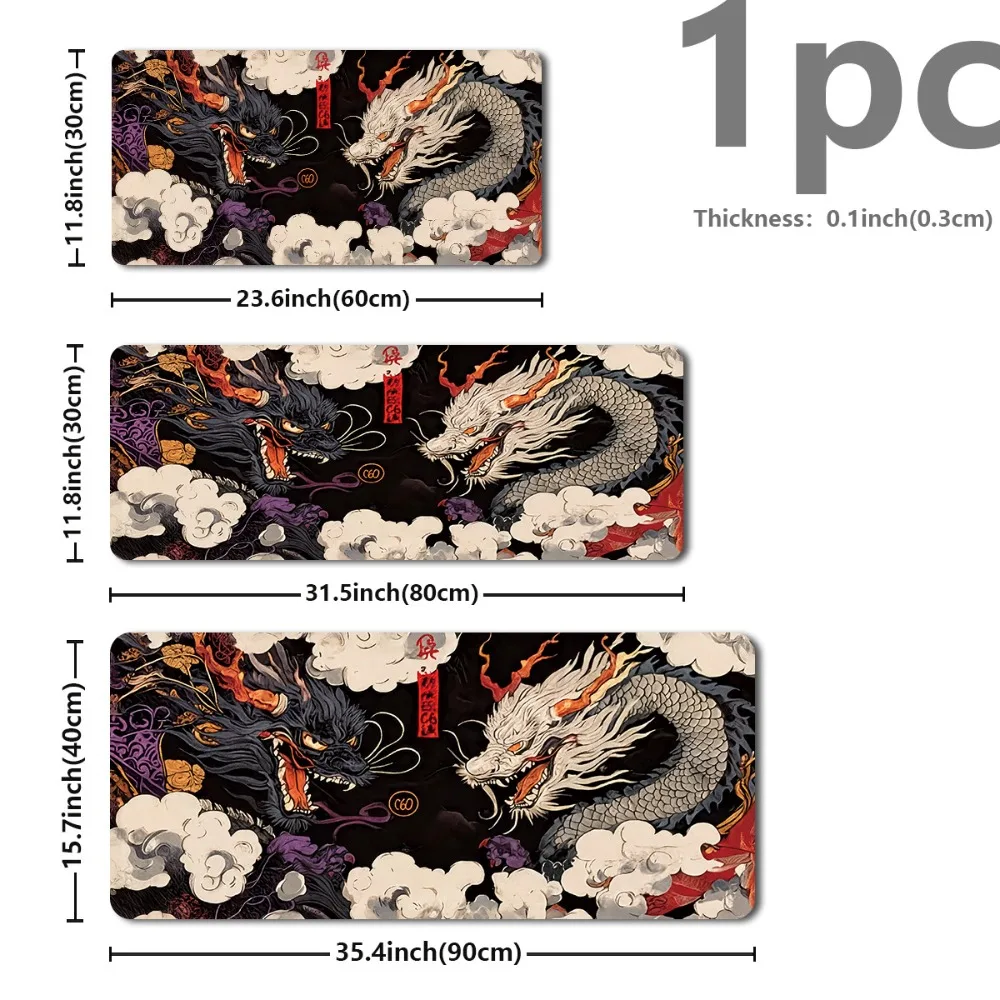 CIFBUY Mouse Pad Non-Slip Rubber Base Washable Large Desk Mat For Office Gaming Dark Black White Dragon Flame Cloud Pattern HD P