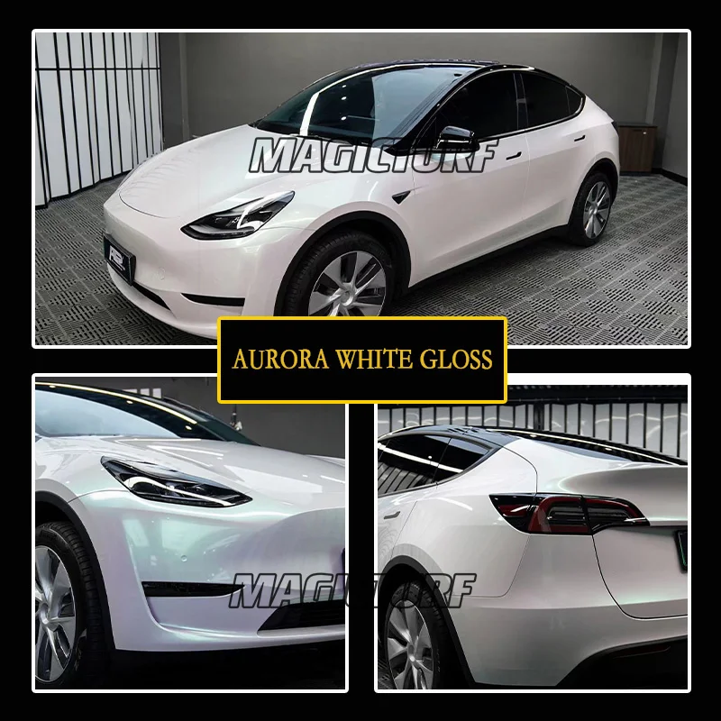 

1.52*18m Aurora White Gloss Chrome Vinyl Wrap Color Change Car Film with Air Bubble Free